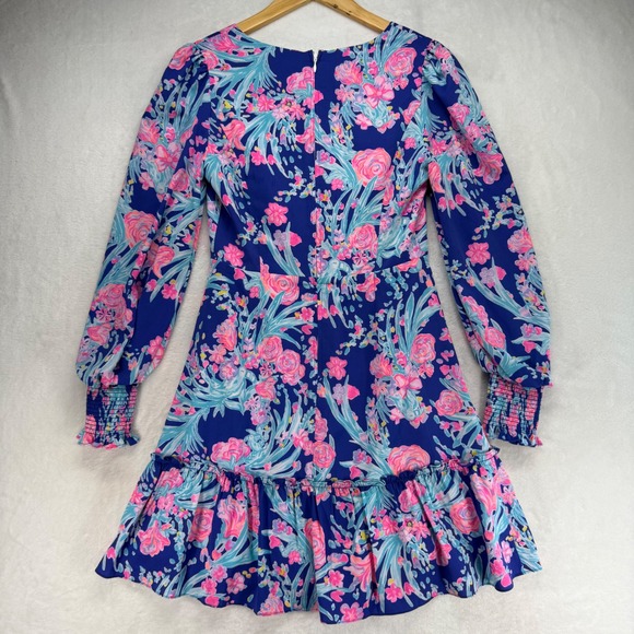 Lilly Pulitzer Rosie Stretch Floral Long Sleeve Ruffle‎ Mini Dress Party Size 0 - Picture 11 of 13